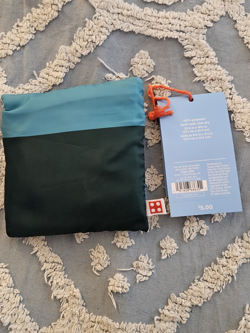 Lego Foldable Tote Pouch in Teal and Dark Green